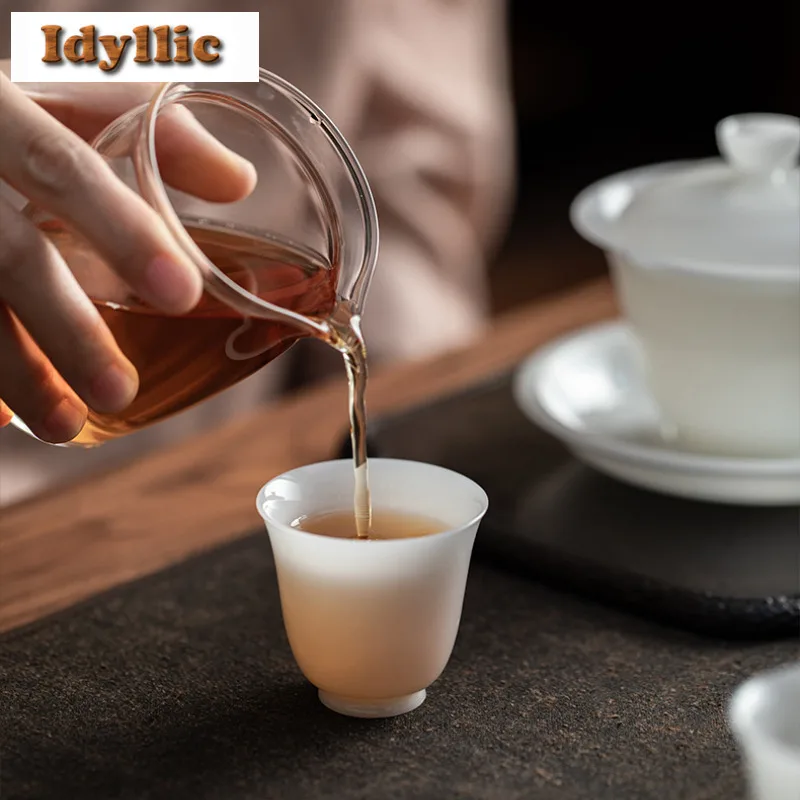 2pc/lot Ice Jade Porcelain Teacup Aesthetic Tea Bowl Sample Tea Cup Tea-tasting Meditation Cup Jianzhan Master Cups Cha 45ml