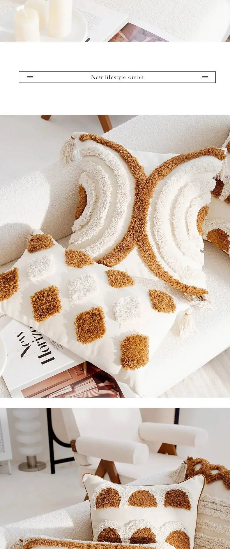 Boho Orange Gewebte Getuftete Dekorative Kissenbezüge Moderne Bohemian Quadratische Kissenhüllen für Sofa Schlafzimmer Wohnzimmer – Detail 8