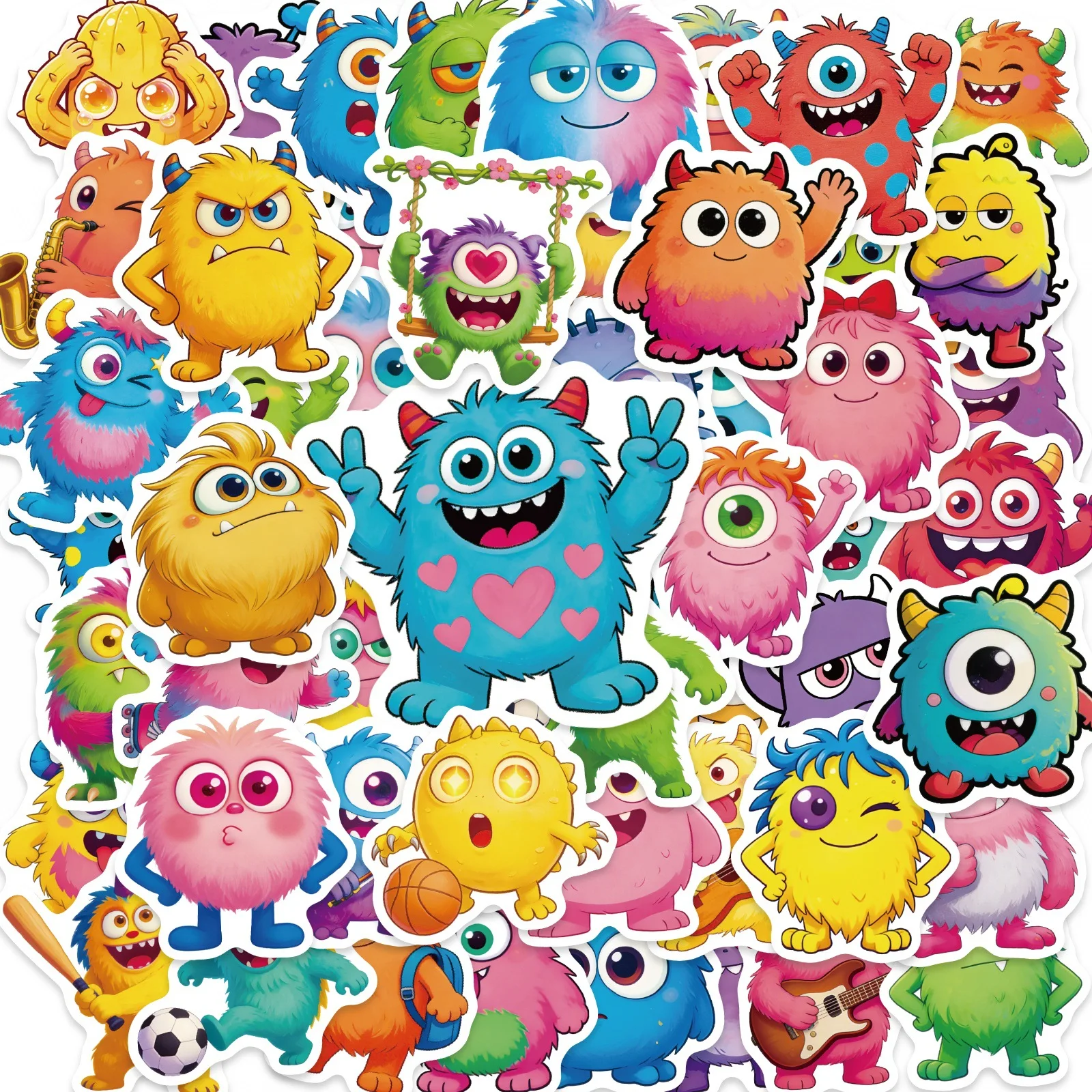 56 Pcs Cute Big‑Eyed Furry Monster Waterproof Stickers for Laptops, Tablets, Luggage, Water Bottles & Journals