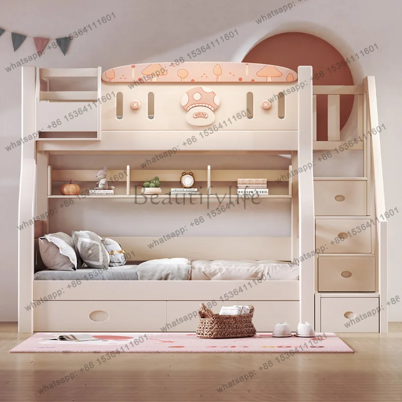 Luxury solid wood bunk bed 2 people Double Mother child bedroom beds full size bed frame
