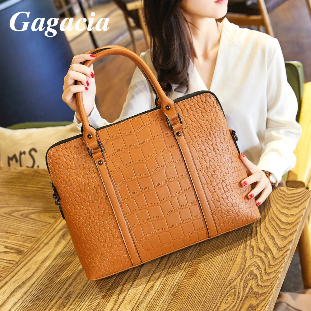 GAGACIA Fashion Women PU Leather Business Handbags For Ladies Office Work Briefcases 14.1