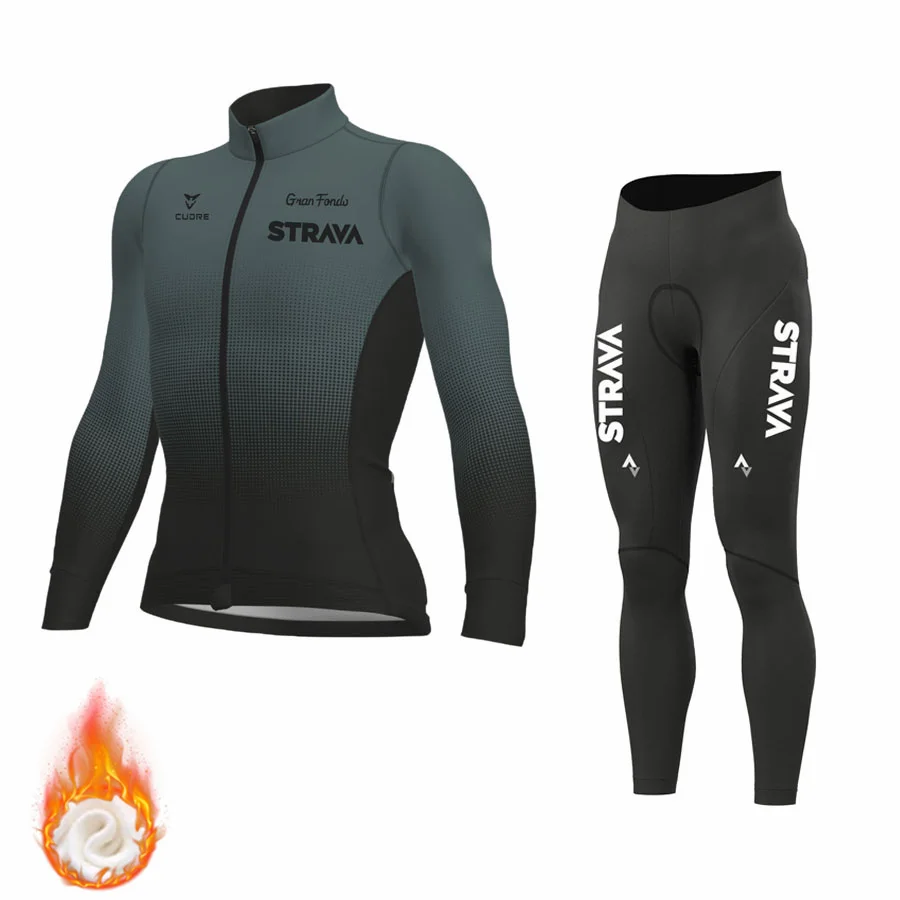 STRAVA abbigliamento da ciclismo uomo inverno Thermal Fleece uomo Mtb uomo 2024 Jersey Team Laser Cut camicetta Set sportivo tuta da Triathlon