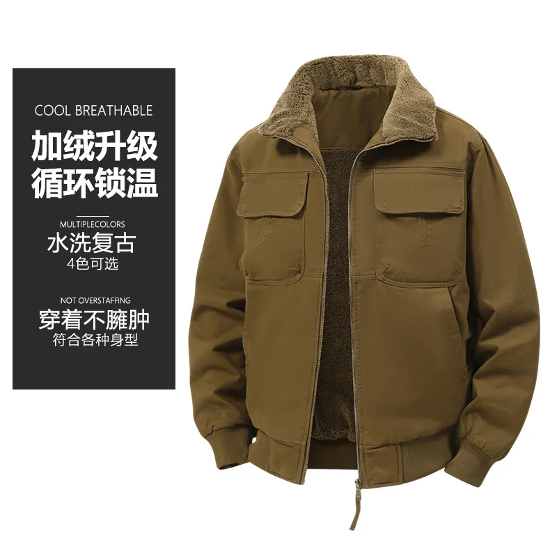 Men's Winter Jackets Plush Men's Cargo Jacket Fleece Parkas Lamb Fur Lining Men's Cold Jacket Thickening Motorcycle Jacket 3356