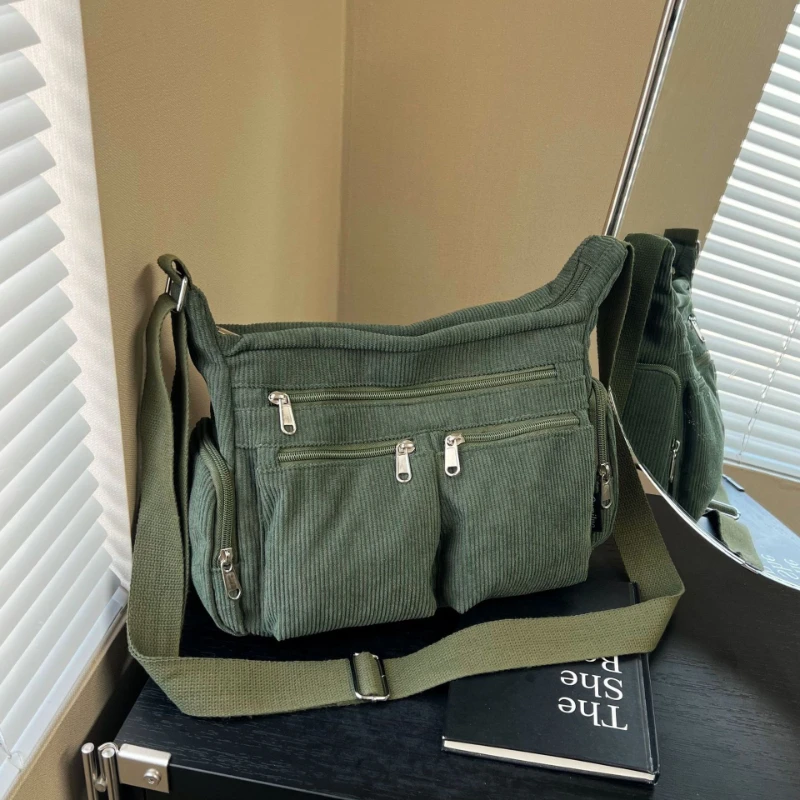 

Women Corduroy Crossbody Bag Large Capacity Multi Pocket Fashion Tote Shoulder Bag Satchel Casual Handbag