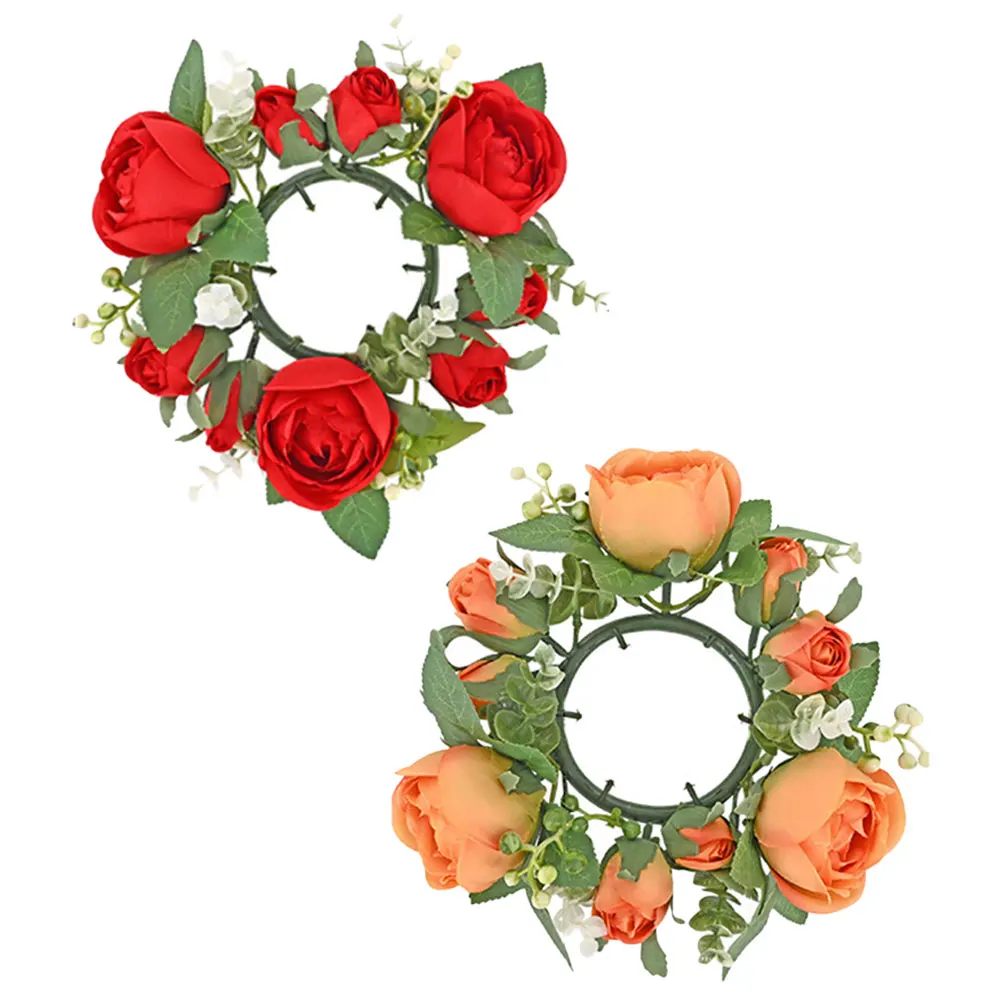 

2pcs Artificial Rose Ring Wedding Table Centerpiece Pillar Wreath Floral Decor Birthday Festival Rustic Desktop