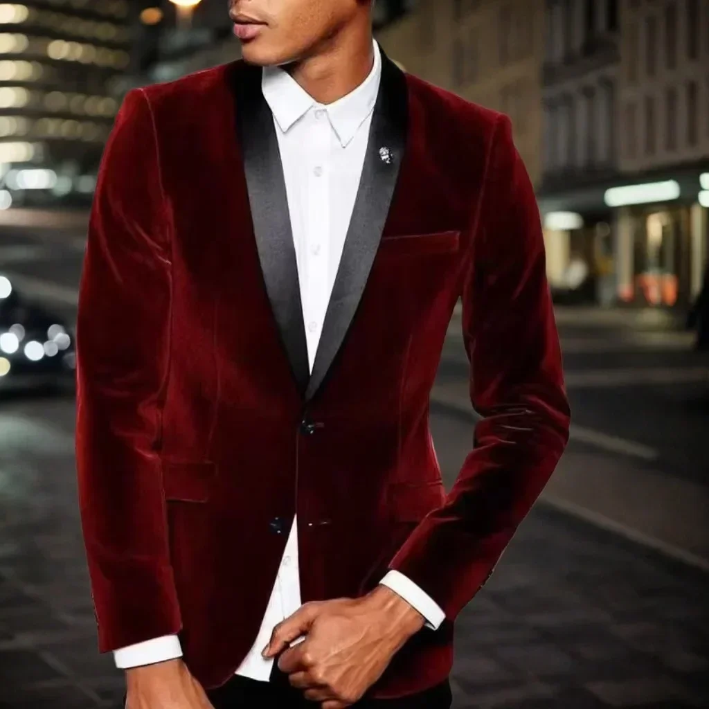 

Мужской бархатный костюм-смокинг, комплект из 2 предметов, пиджак с шалью и лацканами и брюки для свадебной вечеринки, деловой костюм, вечерняя одежда