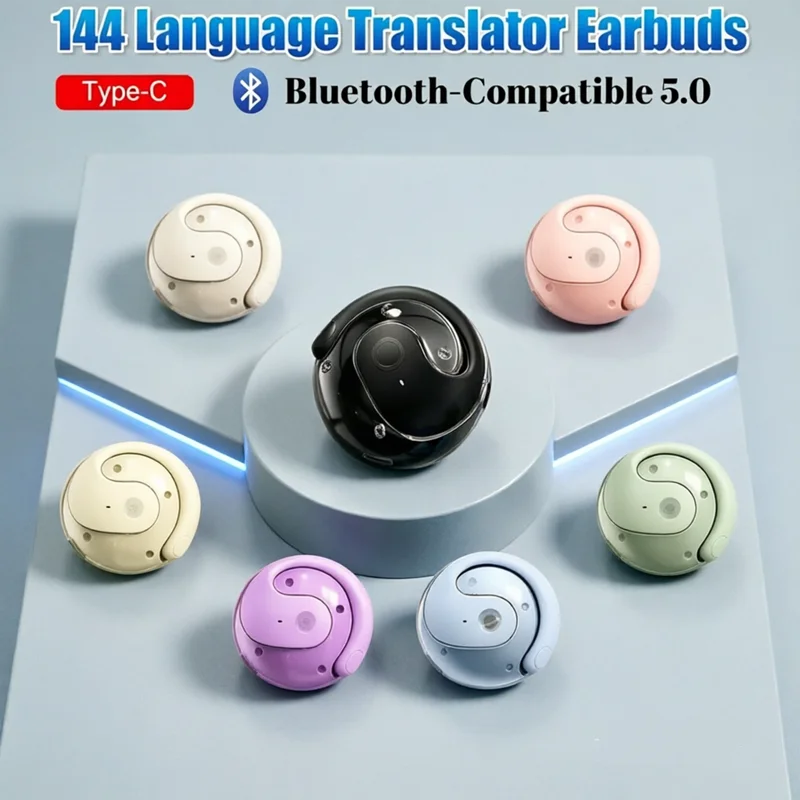 Wireless Bluetooth AI Real-time Language Translation Earphones 144 Languages Ear Hanging Headphone Translator for Travel Busine