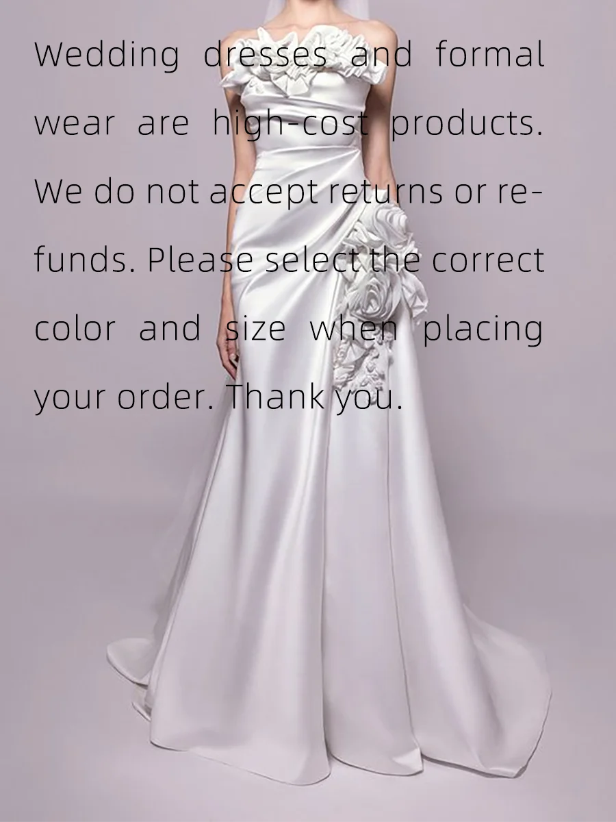 Elegant Strapless Flowers Ruched Sleeveless Mermaid Bride Wedding Dresses Bridal Gowns Customized