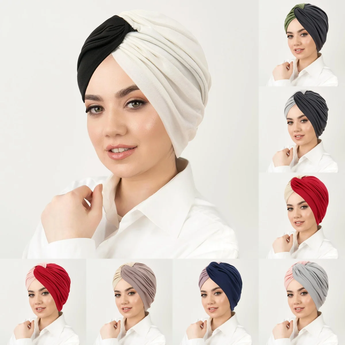 

Muslim Color-blocking Hijab Cap Undercap Hijabs Women Abaya Islamic Abayas Jersey Instant Wrap Women Arabic Caps