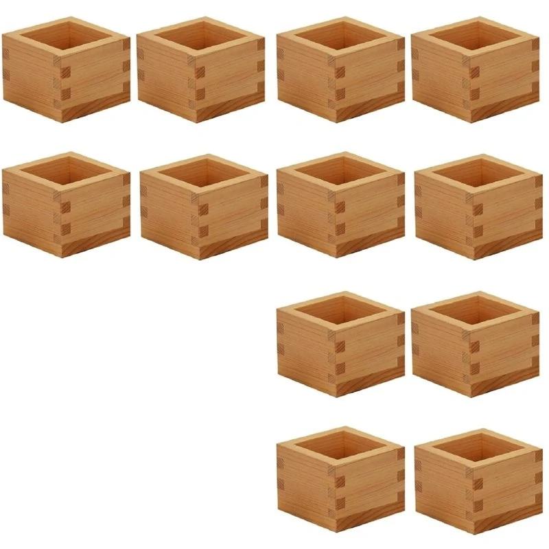 Fine Workmanship 12Pcs Japanese Culture Wood Wooden Sake Cup Masu Box Put The Wine Glass Inside Square Wooden Wine Tray,Dessert
