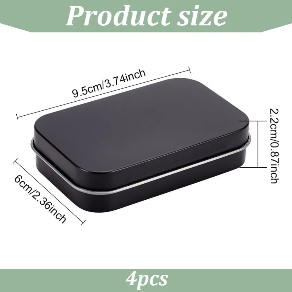 4 Pcs Small Tin Boxes with Lid 9.8x6.35x2.2cm/3.86x2.5x0.87 Inch Tinplate Storage Boxes Mini Metal Empty Boxes Hinged Tins