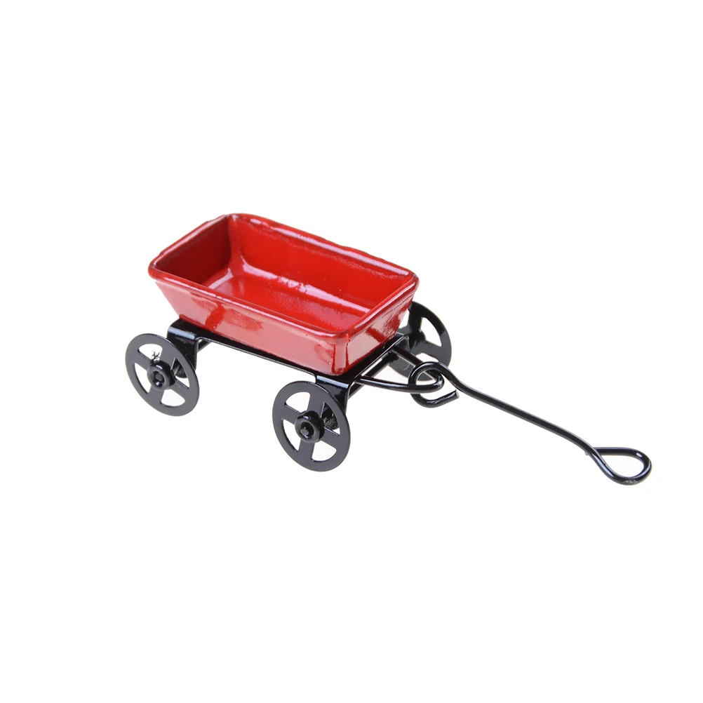 

1pc 1:12 Mini Metal Red Small Pulling Cart Garden Furniture Accessorie Toy For Home Decor Gift Ornament Cute Dollhouse Miniature