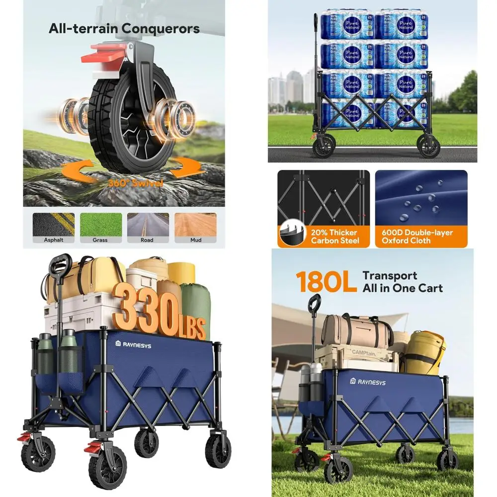 

Складная тележка 180 л емкостью 330 фунтов, сверхмощная утилита с подставками для напитков и тормозами для активного отдыха