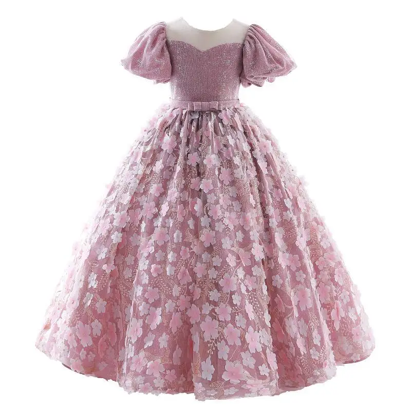 Children\'s Dress 2023 Spring New Girls Fluffy Piano Performance Dress Flower Girl Host Elegant Catwalk Show Evening Dress