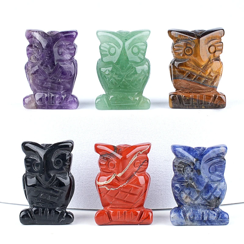 Figurine d'hibou en pierre sculptée, artisanat, statue, pierre précieuse naturelle, cristaux de guérison, Reiki, cadeau de Noël, décoration intérieure