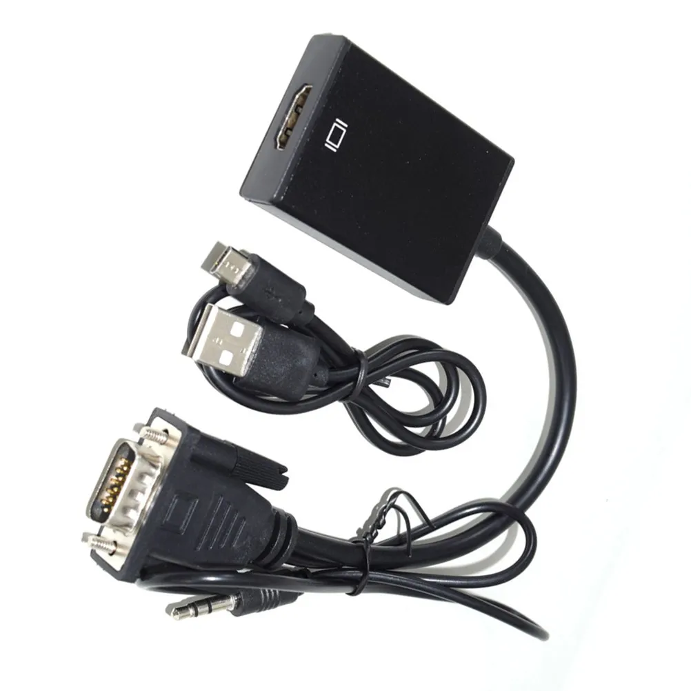 

Vga to Cable Adapter Converter Black 1080P Plug Play Audio Cable Pc Laptop Projector Hdtv High Definition Signal