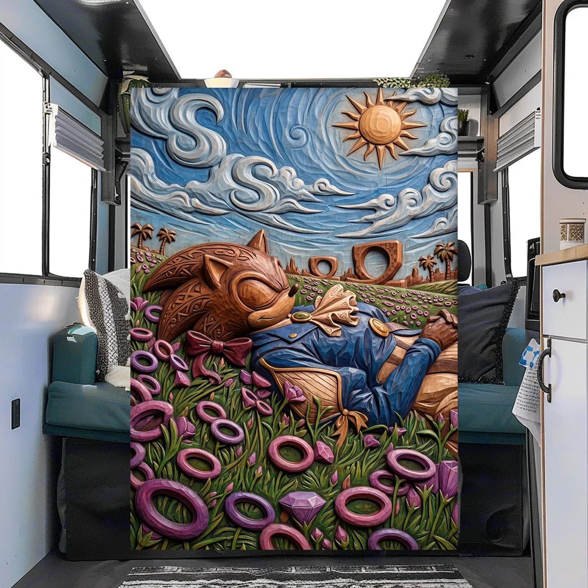 Sonic the Hedgehog Printed Flannel Blanket Warm Cozy for Bedroom Sofa Bed Chair Picnic Travel Use YUN6514