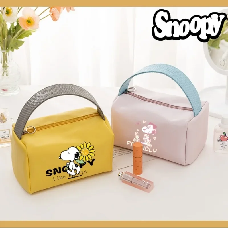 Snoopy Waterproof Cosmetic Bag with Handle PU Candy Colors Travel Makeup Bags Portable Make Up Pouch Toiletry Storage Organizer