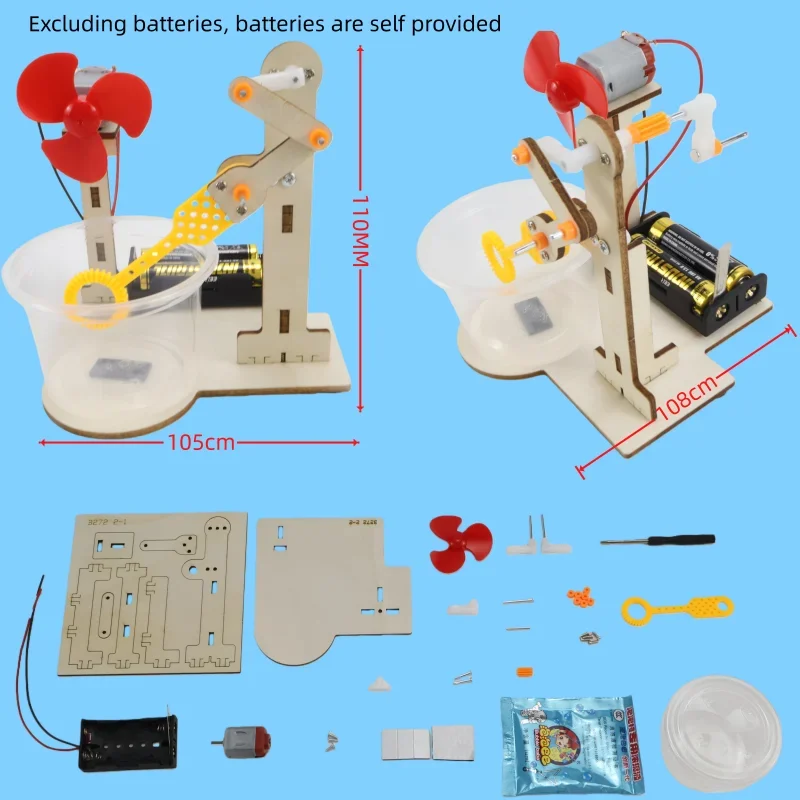 Fabricante de bolhas de manivela, brinquedo de montagem de madeira para crianças, experimento científico diy, soprador de bolhas, brinquedo para crianças