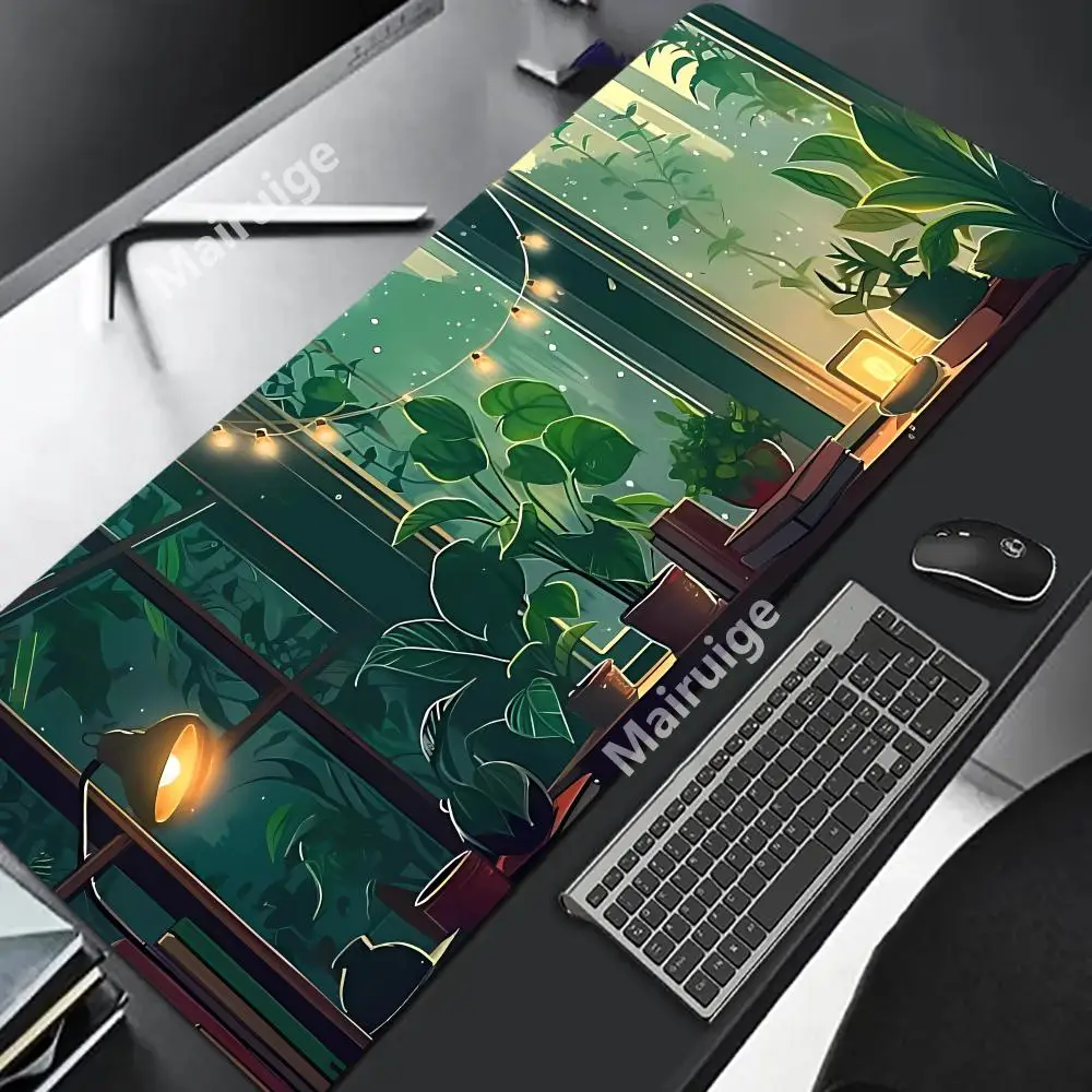 Tappetino per mouse carino estetico vegetale fondo in gomma antiscivolo resistente all'usura con tappetino per tastiera con bordo cucito adatto per ufficio 300X600