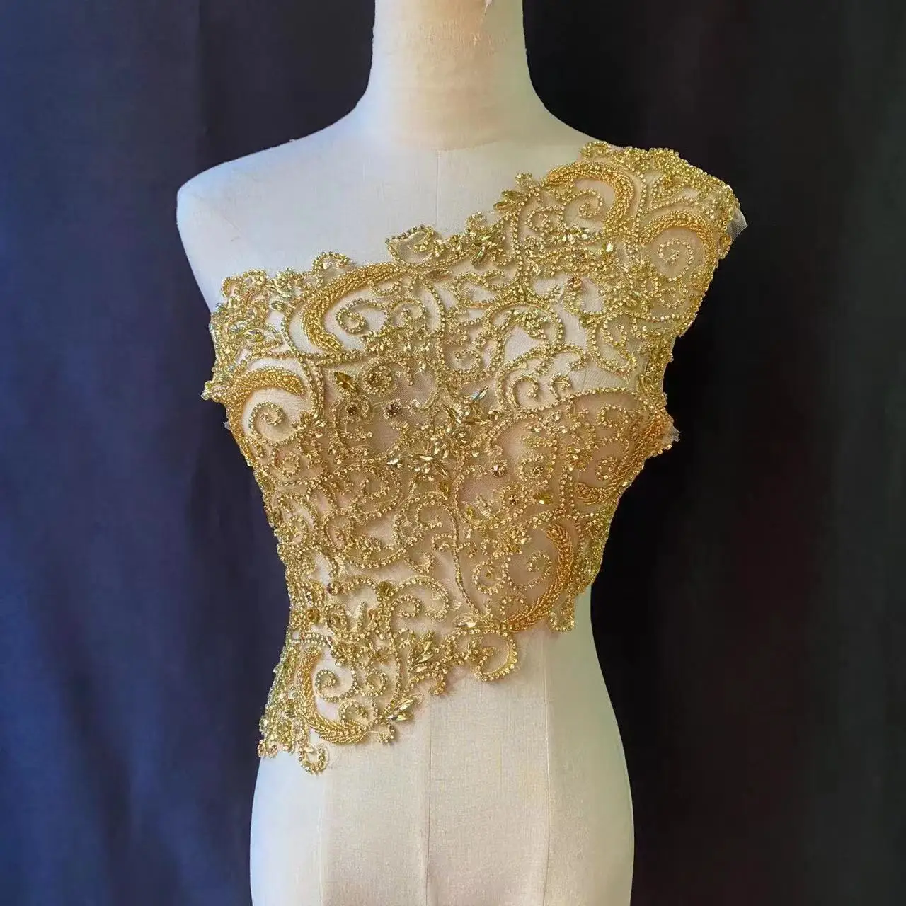 Large Gold Rhinestone Stones Bodice Patch Sparkle Beade Crystal Applique for Couture Dress,Ball Gown,Stage Performance,Shoulder