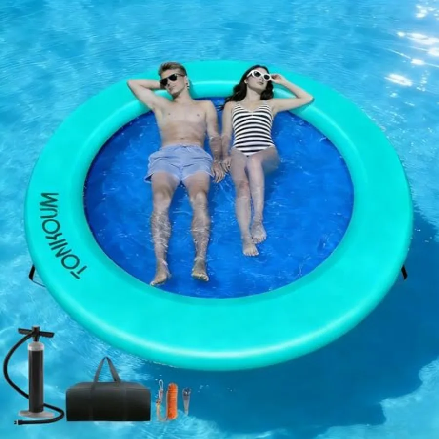 

Water Hammock Inflatable Dock 3.8ft/6ft/8ft Floating Raft Circular Water Island with Air Mesh Platform for Lake River Swim Pool