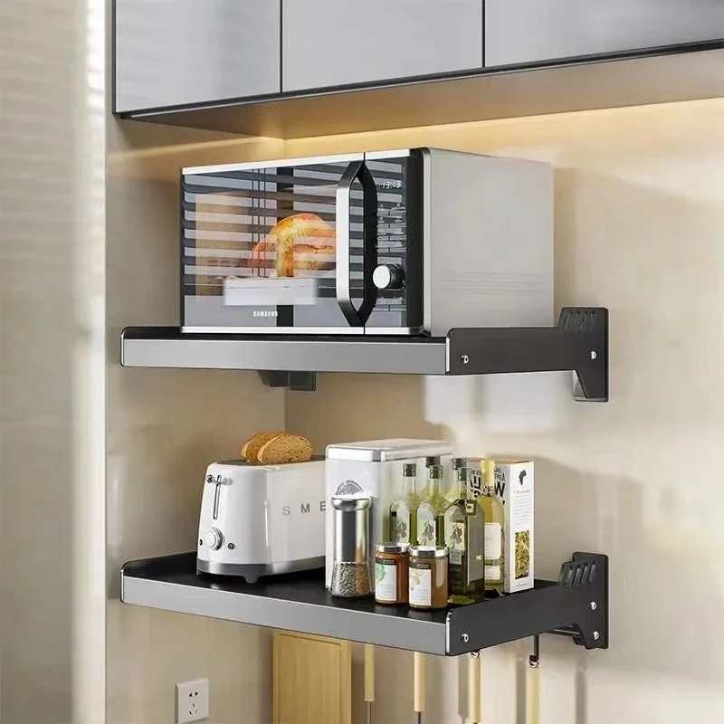 ‌‌Steel Kitchen Storage System wall-Mounted Microwave Oven Shelf expandable Counter Organizer rustproof Heavy-Duty Home Solution