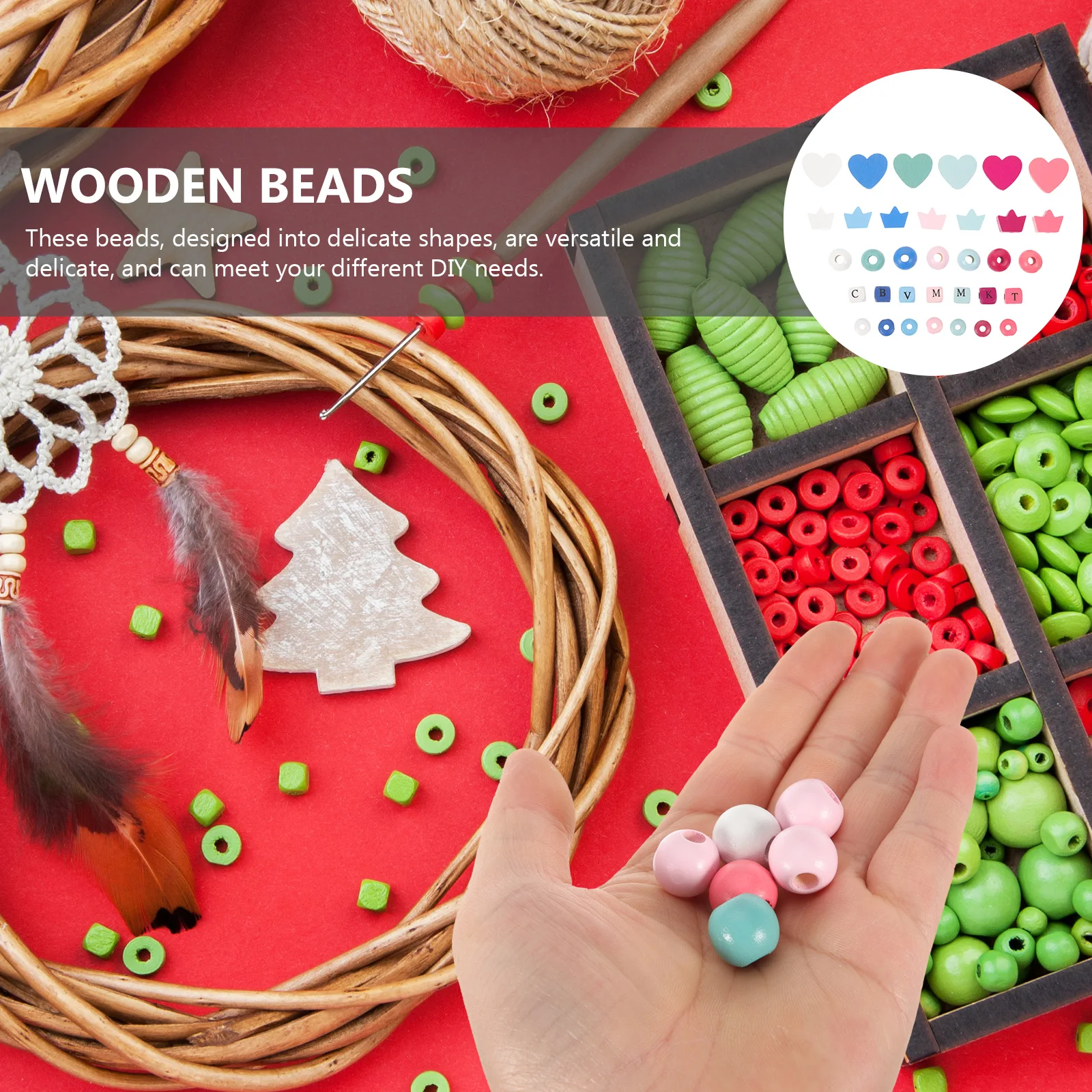 

520pcs Wood Beads Kit 14mm Colorful Wooden Assorted Beads for Necklace Bracelet DIY Jewelry Making Crafts Home Decor