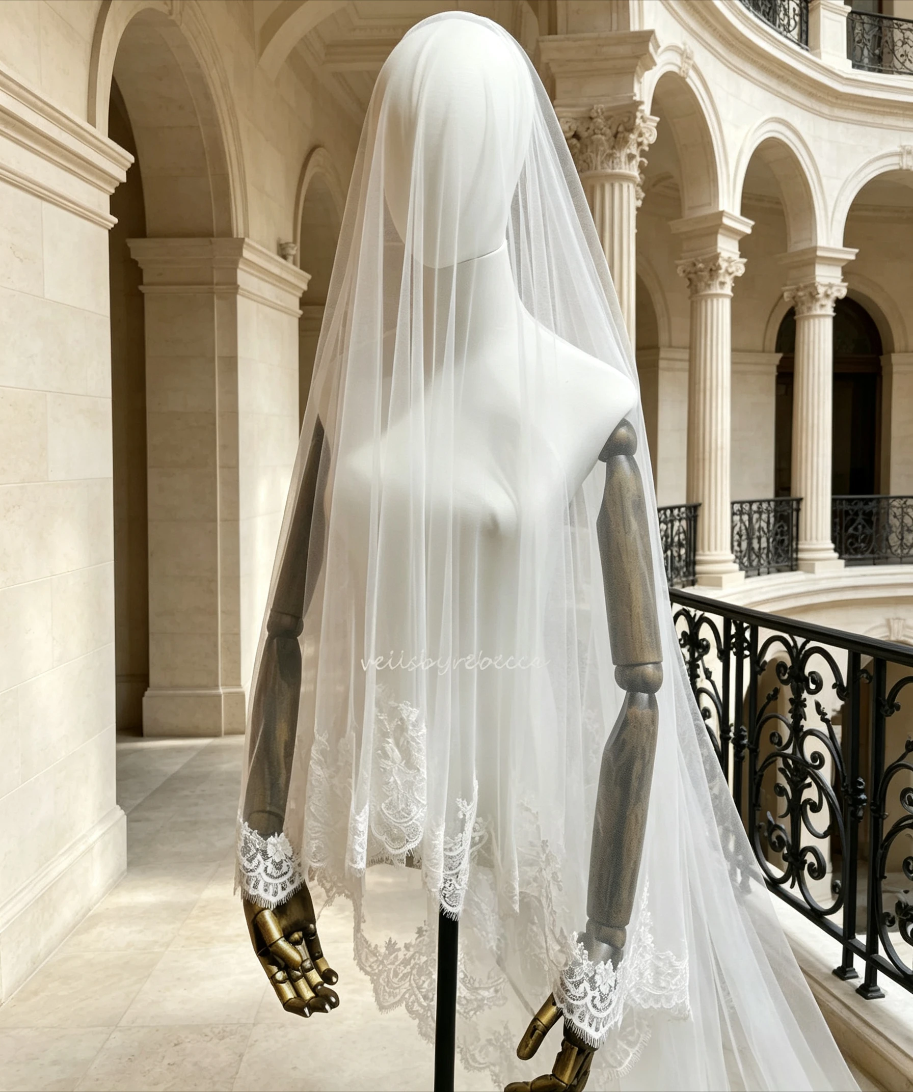 2 Tier Scalloped Lace Bridal Veil with Blusher Soft Tulle Mantilla Eyelashes with Lace Chantilly Cathedral Wedding Accessories