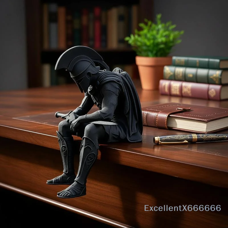 Meditation Warrior Figurines 3D Printed Soldier Edge‑Sitting Statue Ancient Rome Style Shelf Sitter Ornaments Desktop Home Deco