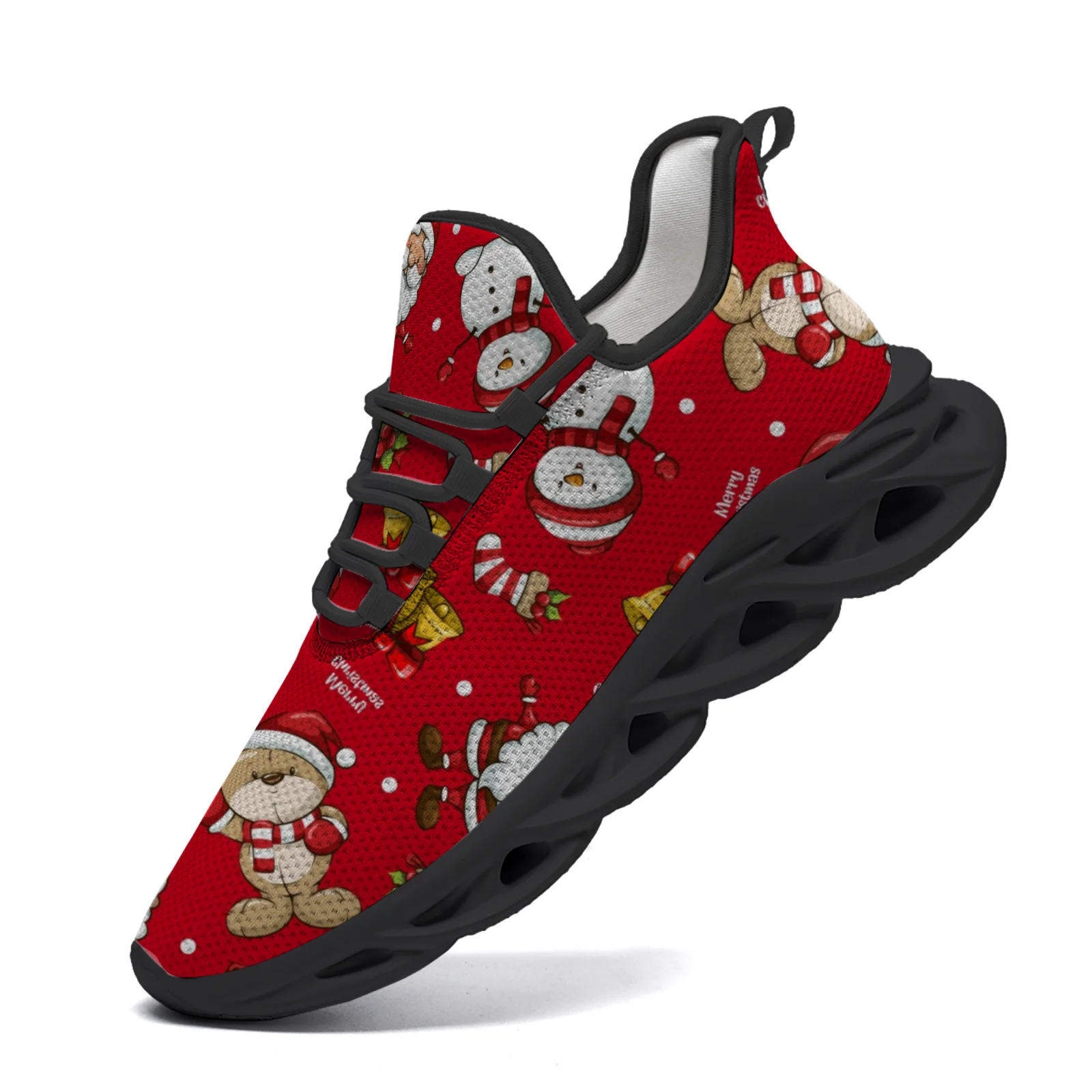 Las zapatillas informales con estampado de osos navideños funcionan con una parte superior de malla liviana y son adecuadas tanto para hombres como para mujeres.