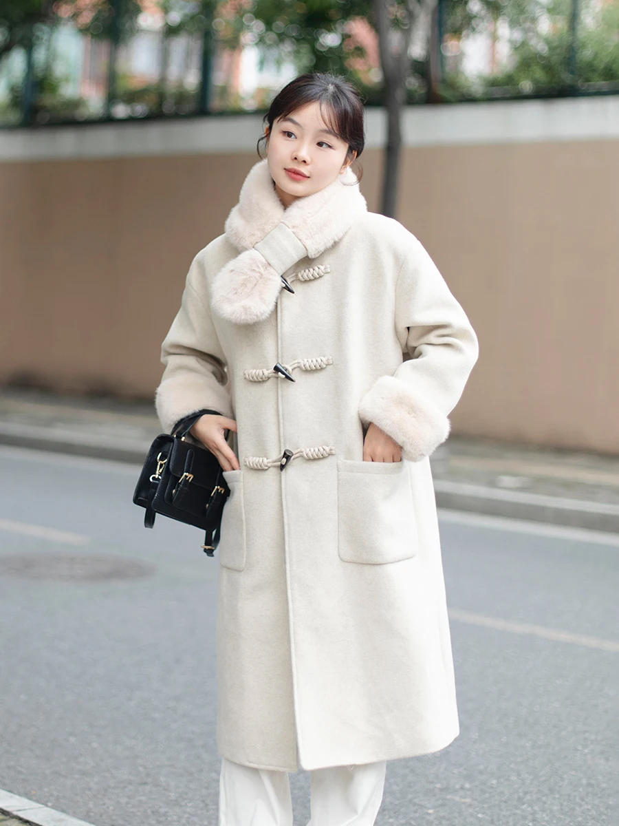 

Women's Thiened Winter Woolen Coat Lapel Coat Sweet Japanese Sle Long Sve Mid-Length Straight Cut Polyester 70% Wool 30%