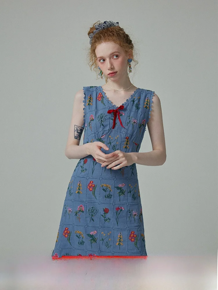 

Повседневное летнее модное женское многослойное платье с V-образным вырезом, вышивкой и узлом, в стиле Purple Design