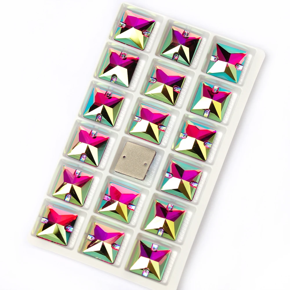Pubrilex Mehrfarbige AB Quadratische Strasssteine zum Aufnähen, Glitzernde Glaskristalle, 3D DIY Kleidungsdekoration Zubehör – Detail 15