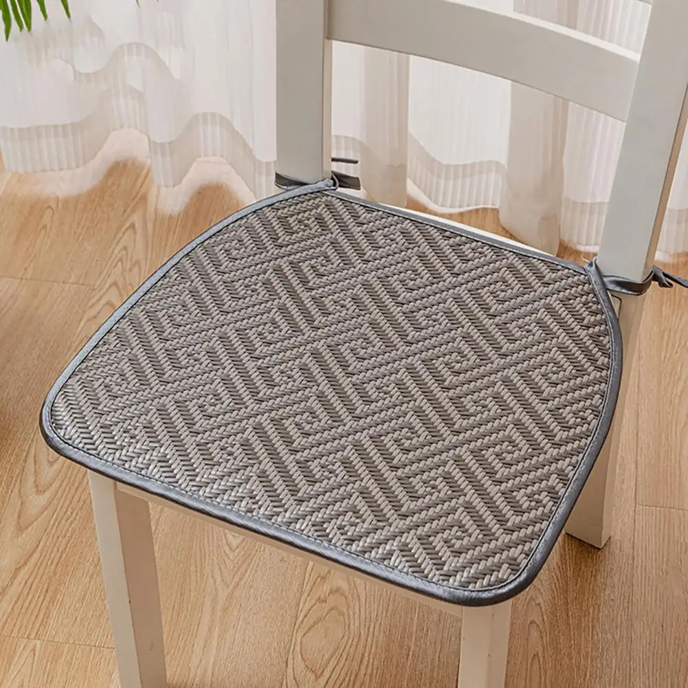 High-density Seat Pad Breathable Chair Pad Summer Woven Rattan Seat Cushion with Ties Breathable Handmade Chair Mat Anti-slip