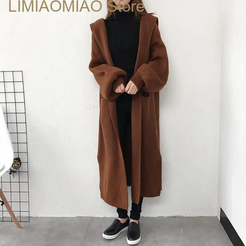 

New Korean design X-Long Hooded Sweater Cardigan For Women Oversize Warm Knitted women's coats in promotion