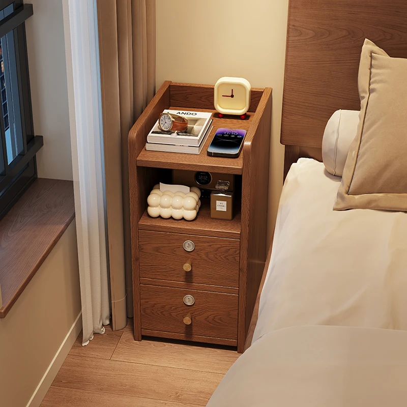 Ultra Slim Solid Wood Nightstand for Tight Spaces, 10-Inch Narrow Bedside Table with Lock Storage Cabinet Organizer