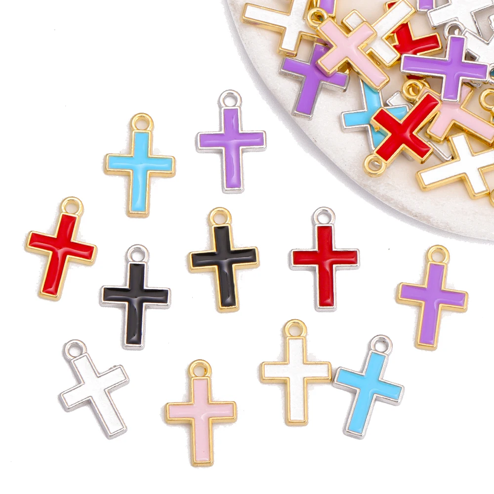 JQ 15Pcs/Set Colorful Alloy Cross Enamel Pendant DIY Handmade Accessories Making Earrings Necklace Bracelet Finding Jewelry Gift