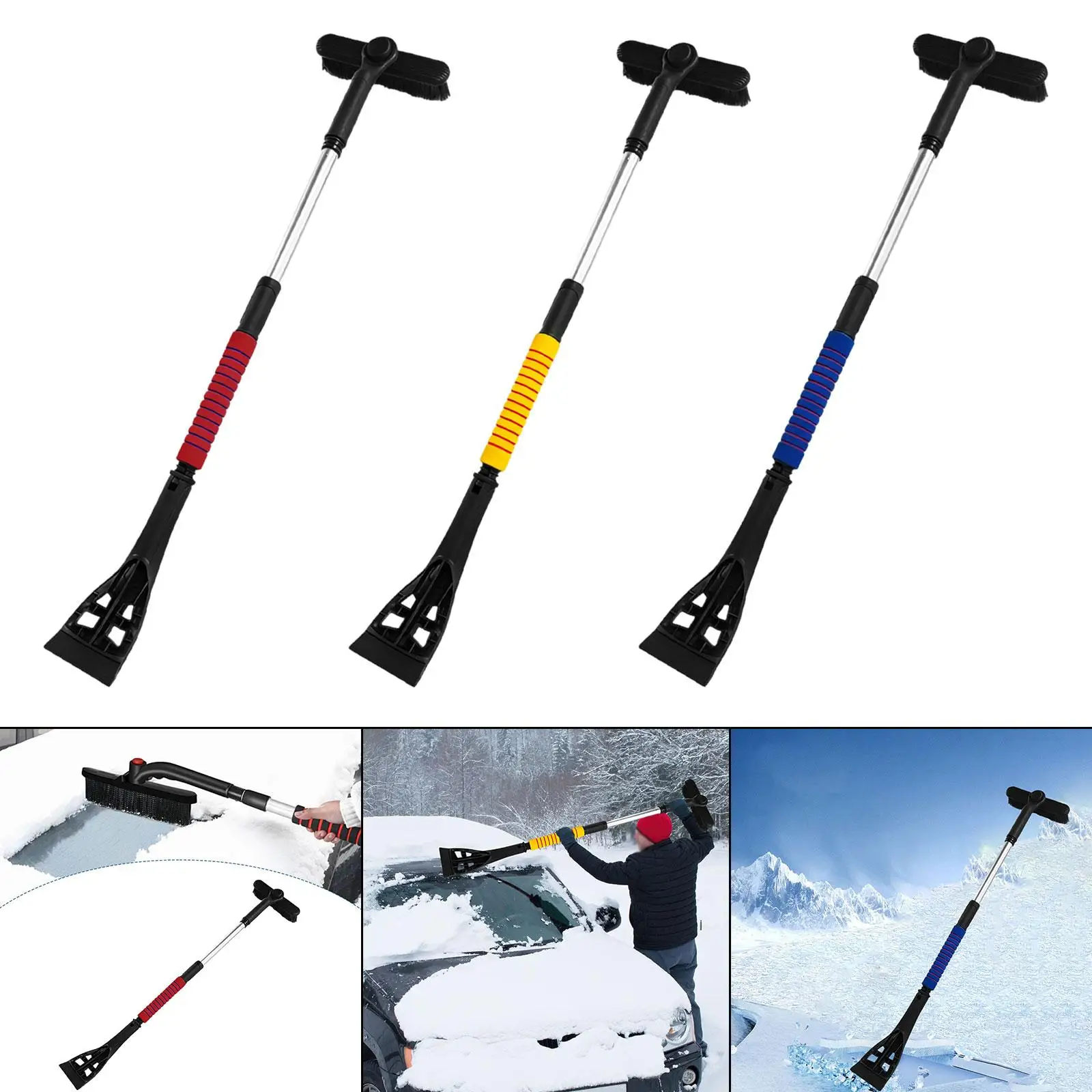 

Ice Scraper 2 in 1 for Pushing Snow Telescoping Snow Brush Snow Broom with Foam Grip for Automobile Cars SUV Vehicles Auto