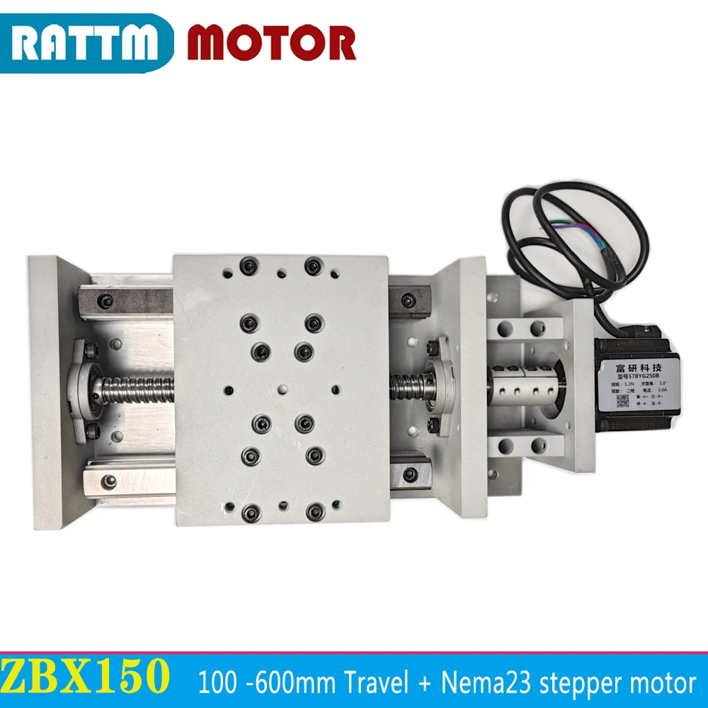 

ZBX150 Linear Guide Actuator Stage Square Rail Motion Table Travel 100mm 200mm 400mm 500mm 600mm + Nema23 stepper motor