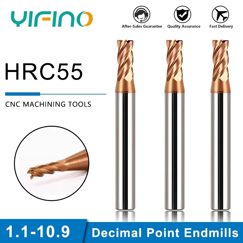 YIFINO HRC55 4-Flute Decimal Point Milling Cutter Tungsten Steel Carbide Nano Coating Flat End Mill For CNC Center Endmill Tools