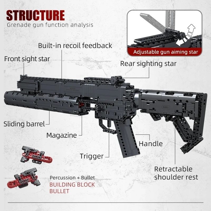 Mold King 14014 Technical granata Gun Model Building Blocks mattoni Puzzle educativo assemblaggio di giocattoli fai da te Cifts di compleanno per bambini