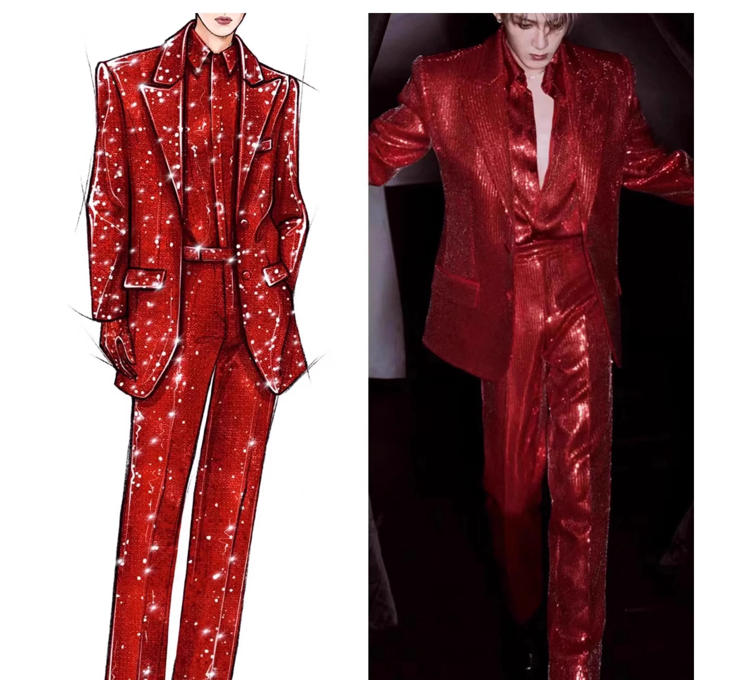 

Black Red Sequin Suit for Male Singer Stage Outfit Nightclub Bar Fashion Show Dance Christmas Festival Party Prom Wedding Dress