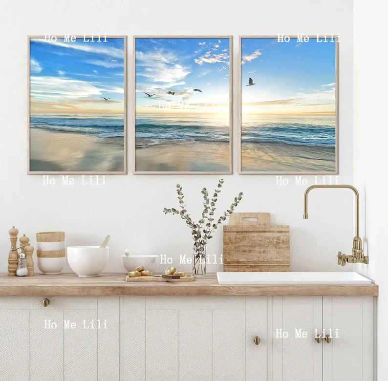 Coastal Wall Art Set Of 3 Bedroom Decor Above Bed Large Wall Art Beach Print Sunset Tropical Living Room Decor