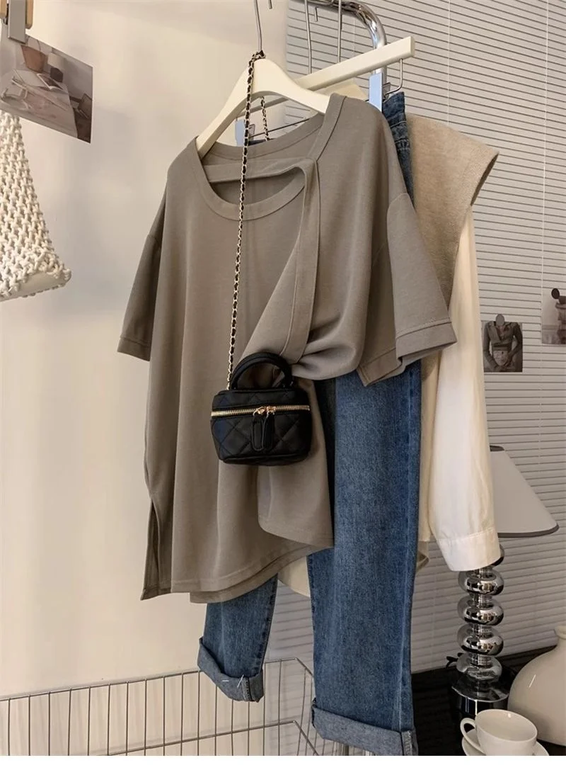 

plus Size Women's T-Shirt Short Sleeve Slimming Design Summer Top High Waist A-Line Silhouette Korean Style Regular Fit