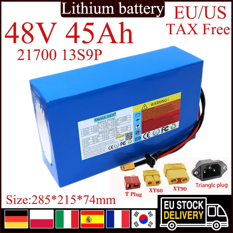 NEW 48V 45Ah 21700 lithium battery 13S9P built-in Bms for 0-2500W high-power electric motor power tools Backup battery duty free