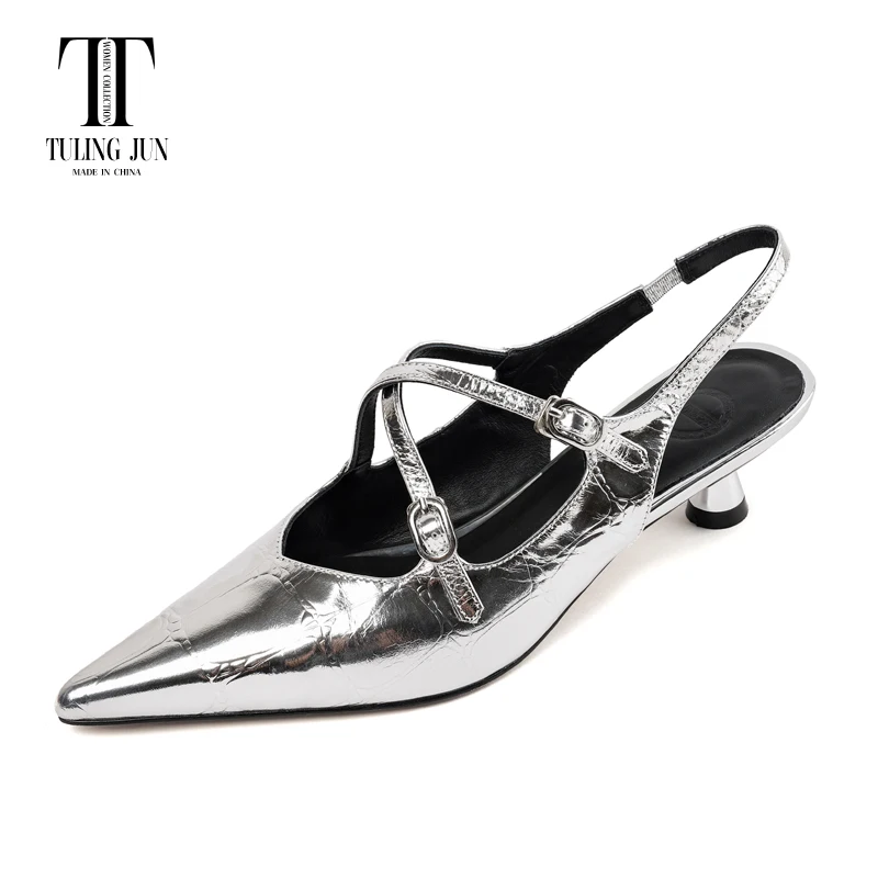 

TULING JUN 2023 Spring Summer Ladies Sandals Back Empty Stilettos Heel Women's Shoes Pointed Toe Elegant Pumps For Women BT-W345