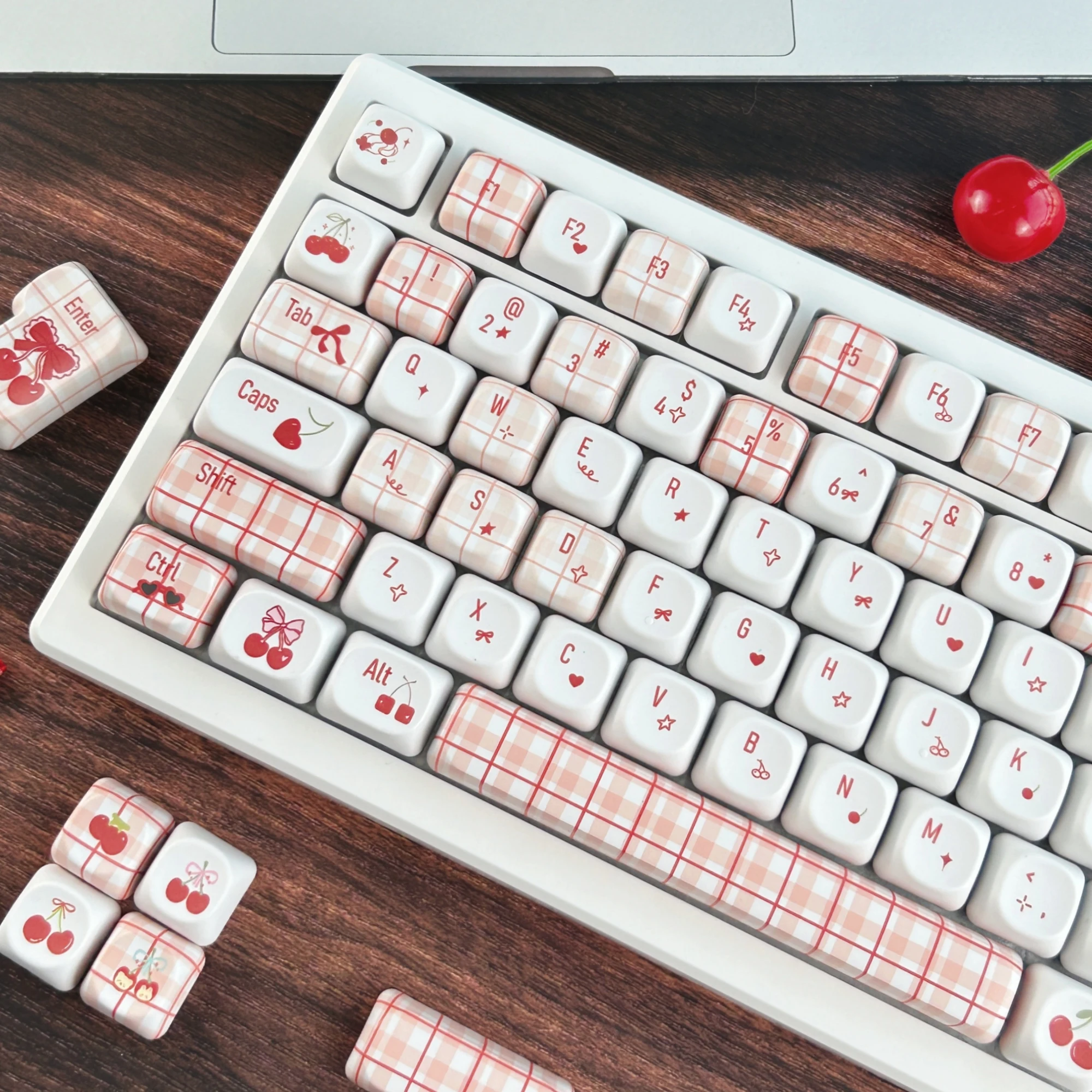 MAIMOOO Little Cherry Plaid Keycap Korean/Russian/Thai MOA Profile PBT Custom Red White Cute Keycaps for Mechanical Keyboard - view 2
