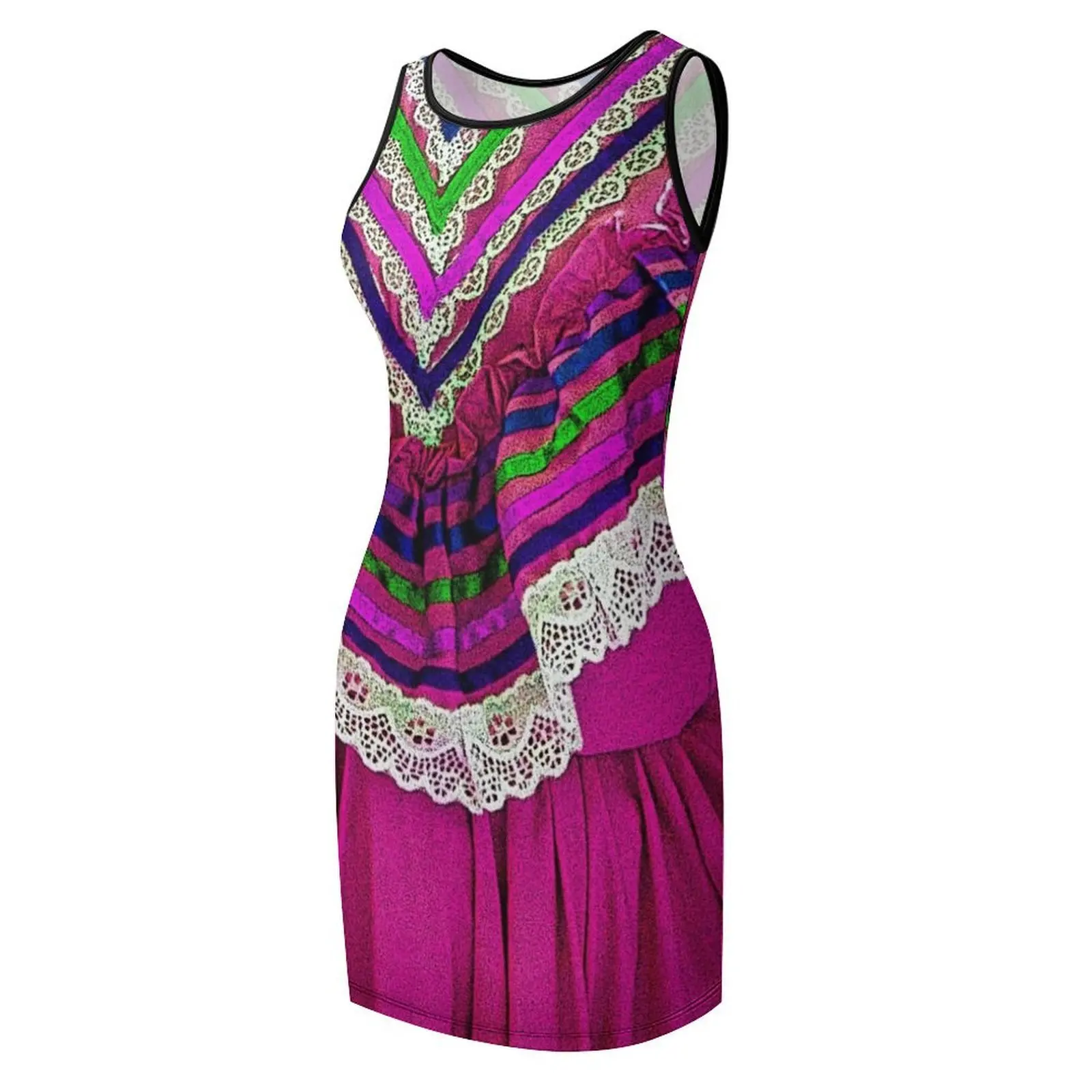 Vestido de baile Folklorico (Magenta), vestido veraniego sin mangas para fiesta de graduación, vestido de verano para mujer, ropa de verano 2025 para mujer