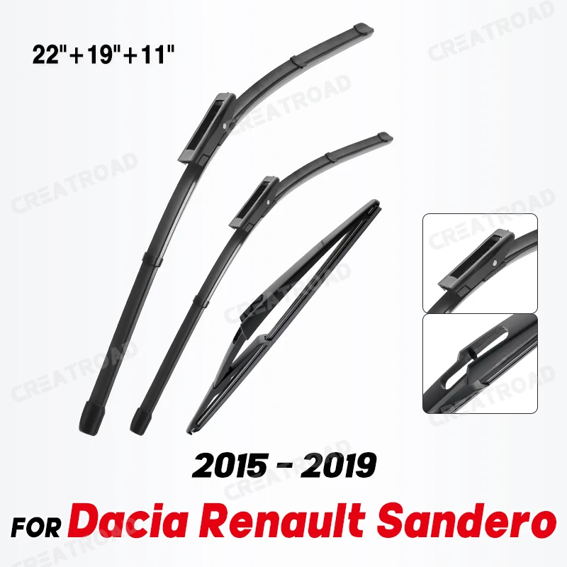 Wiper LHD Front & Rear Wiper Blades Set For Dacia Renault Sandero 2015 - 2019 Windshield Windscreen Window Brush 22\